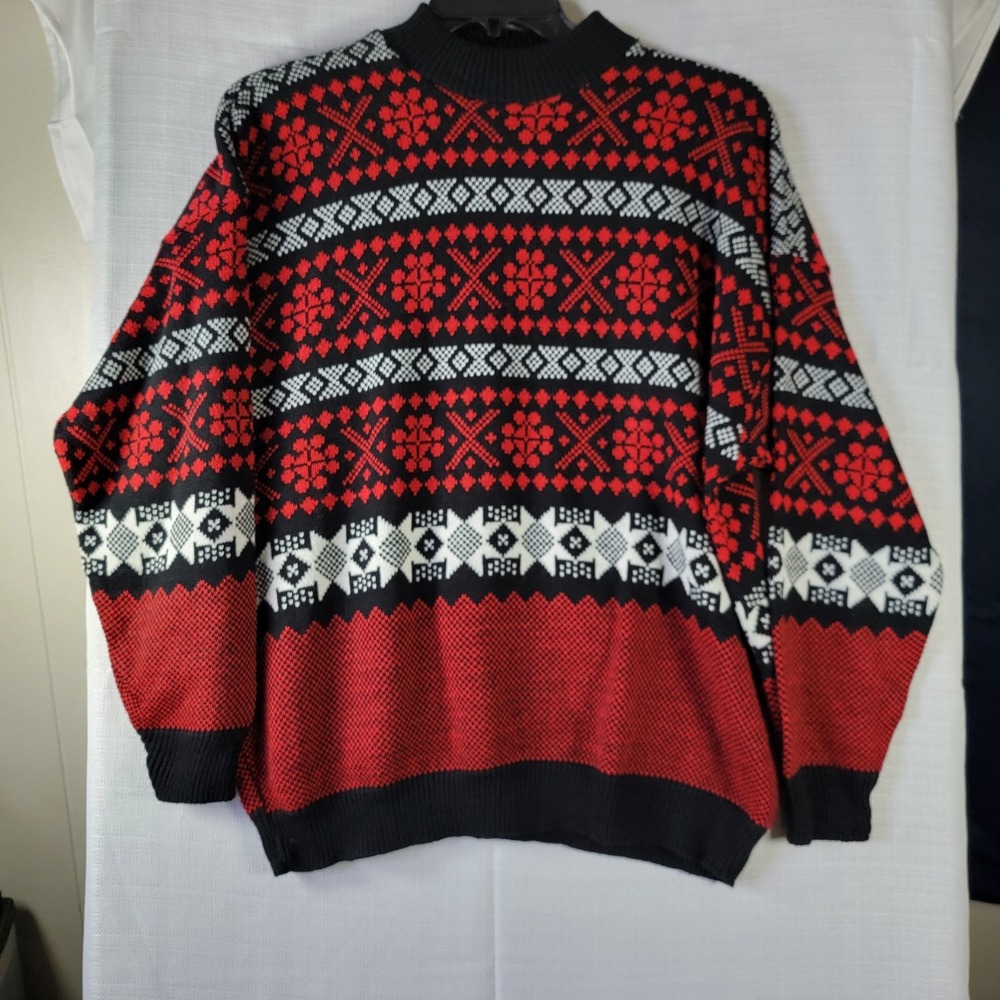 Vintage American Pride USA Red and Black Nordic Fair Isle Knit Sweater